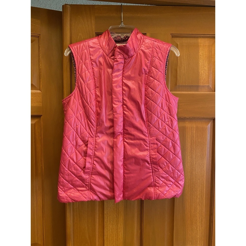 Lilly Pulitzer Vest Womens Medium Pink Quilted Lined Zip Pockets Preppy